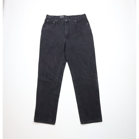 Vintage 90s Lands End Mens 34x32 Faded Relaxed Tapered Leg Denim Jeans Black USA